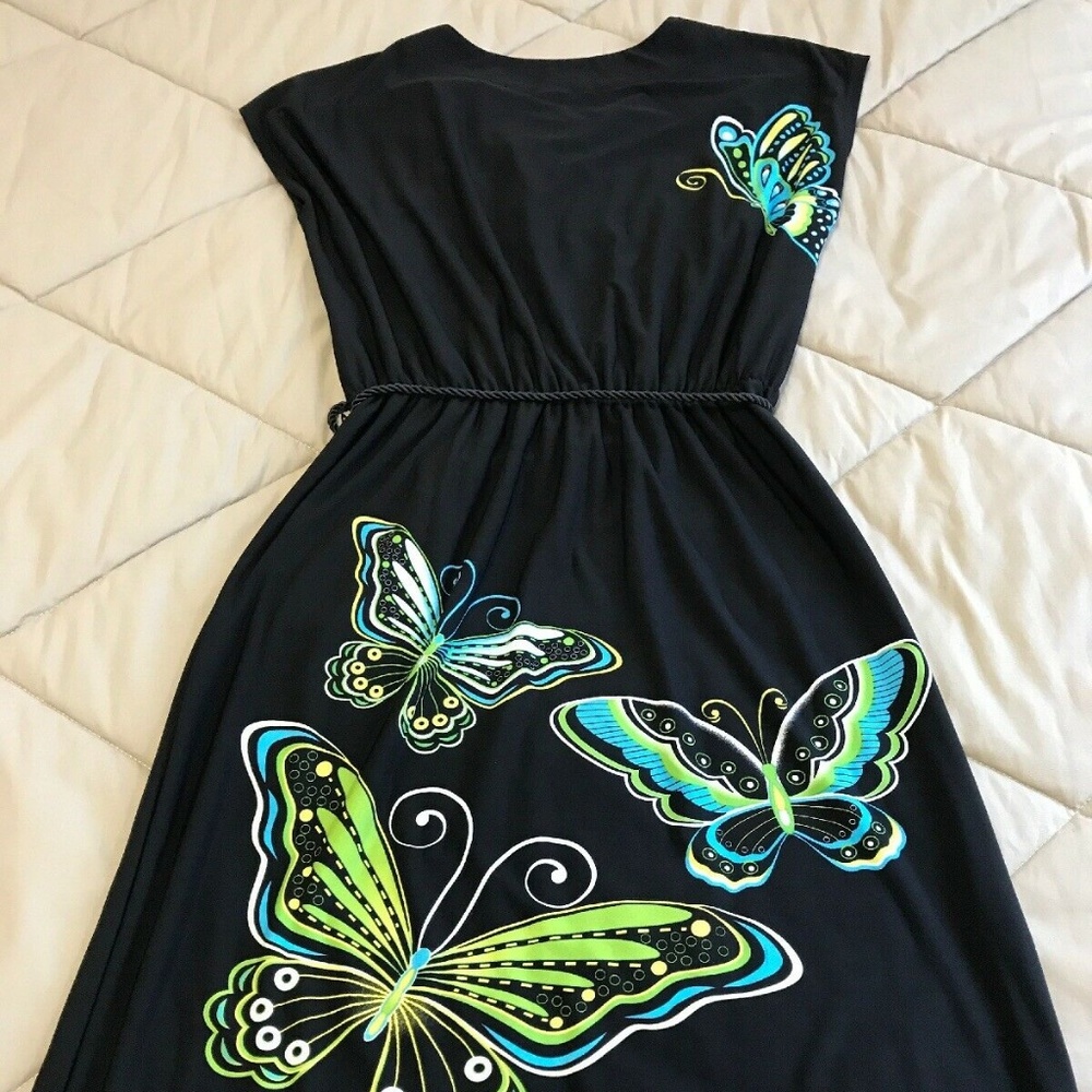 CATO Black Cap Sleeve Dress w Butterflies Prints. - Picture 5 of 7